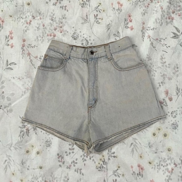 Vintage 90s Steel Shorts High Waisted Denim 100% Cotton Made in USA Light Wash - Picture 1 of 8